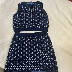 Floral Jacquard Sweater Tank Top and Skirt Set